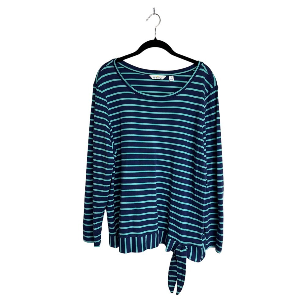 Lemon Way Navy Blue and Teal Striped Long Sleeve Top Woman Size 2X‎